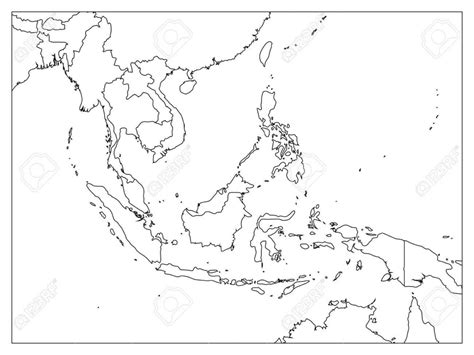 South East Asia Political Map Black Outline On White Background