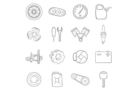 Auto Spare Parts Icon Set Outline Graphic By Ylivdesign · Creative Fabrica