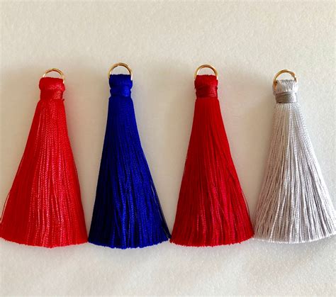 Long Silk Tassel Earrings Sapphire Blue Red Silver Tassels Etsy