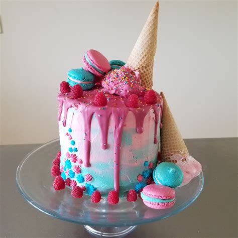Rosie S Th Birthday Cake With Dripping Ice Cream Cone Filled With Melted Marshmallow And