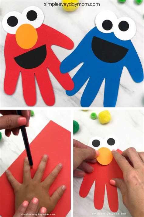 Handprint Cookie Monster And Elmo Craft For Kids Toddler Art Projects