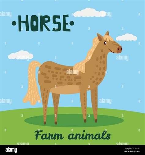 Cute Horse Farm Animal Character Farm Animals Vector Illustration On