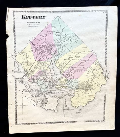 1872 Hand-Colored Street Map of the Kittery, Maine region w Property