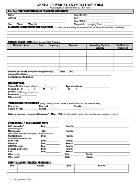 Printable Physical Exam Form For Work Pdf Printable Forms Free Online