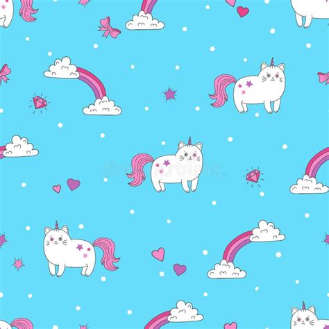 Cats Unicorns And A Rainbow Unicorn Cats On A Pink Background Stock