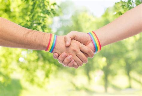 Hands With Gay Pride Rainbow Wristbands Stock Image Image Of Masculine Casual 116381537