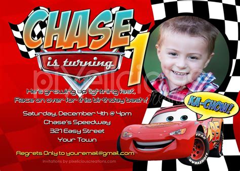 DISNEY CARS Custom Photo Birthday Invitation Digital by nolisd, $15.00