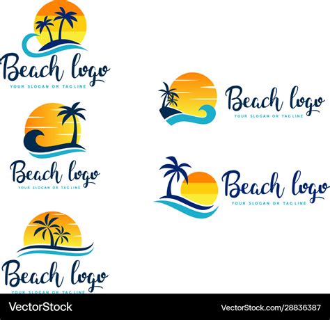 Set Beach Logo Design Royalty Free Vector Image