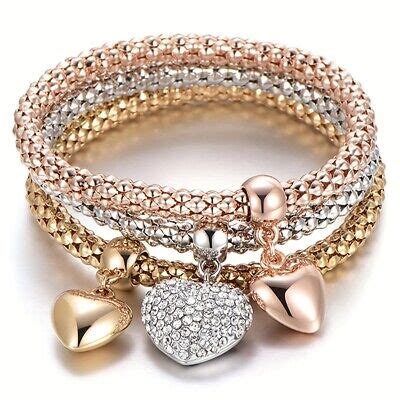 Gold Silvery Rose Corn Chain Bracelet Tree Life Heart Combination