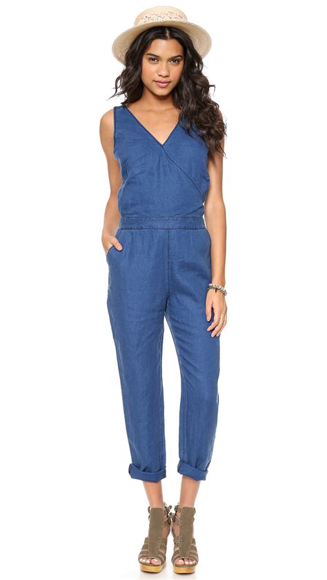 Lyst Madewell Crossback Chambray Jumpsuit Dark Chambray In Blue