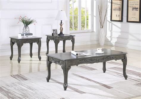 3pc Grey Finish Wood Coffee And End Table Set Roundhill Furniture