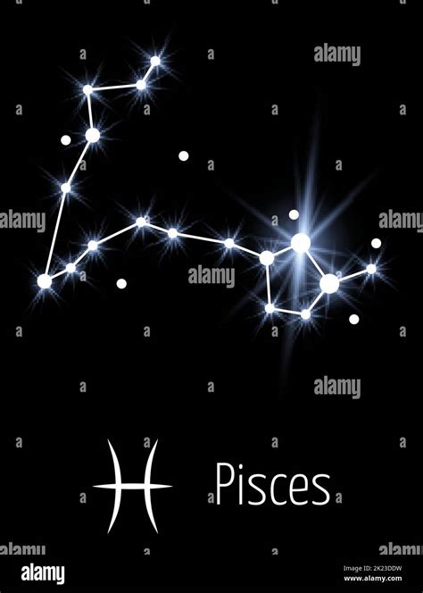 Constelación de estrellas en el espacio oscuro Piscis signo del zodiaco Imagen Vector de stock