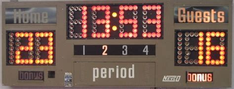 An Electronic Scoreboard With The Time And Date Displayed