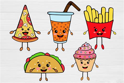 Fast Food Clipart Cute Kawaii Svg Design Svg Cut Files 552718 Cut