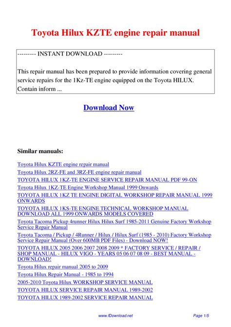 Toyota Hilux Kzte Engine Repair Manual By Giler Kong Issuu