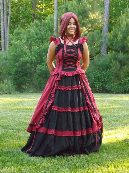 Victorian Dress Costume Womens Dark Red Cotton Ruffle Short Sleeves