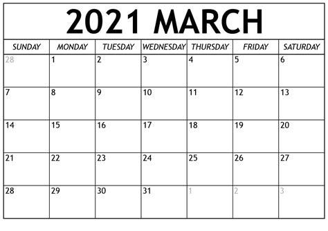 Free printable calendar with holidays for 2021 or any year. March 2021 Calendar Template With Holidays - Printable ...
