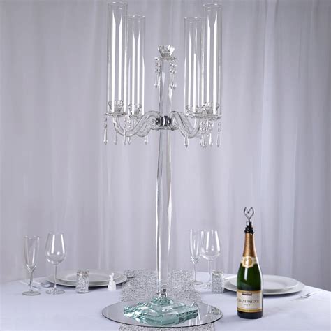 3 Ft Tall 4 Arm Premium Crystal Glass Candle Holder Efavormart
