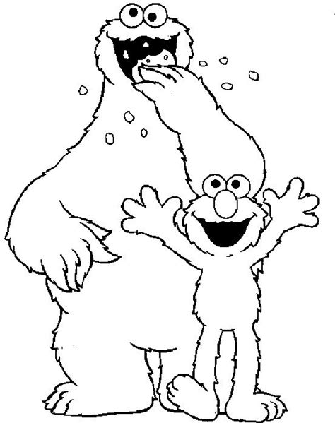 Cookie monster face coloring page. Cookie Monster Happy With Friends Coloring Pages - Cookie ...