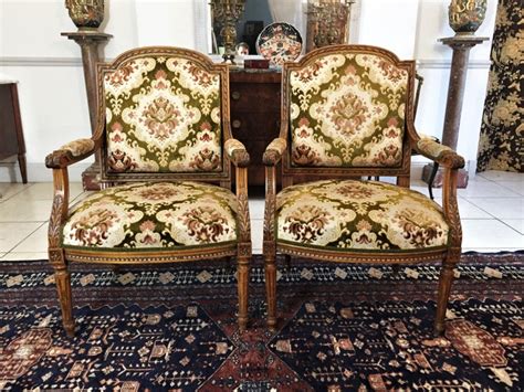 High wing back fireside chair black pimlico fabric easy armchair. Pair of Louis XVI Style Beech Armchairs in Green and Pink ...
