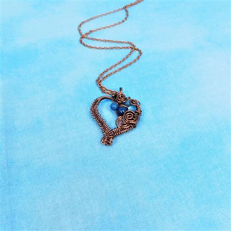 Rustic Copper Heart Necklace Artisan Crafted Woven Wire Wrapped