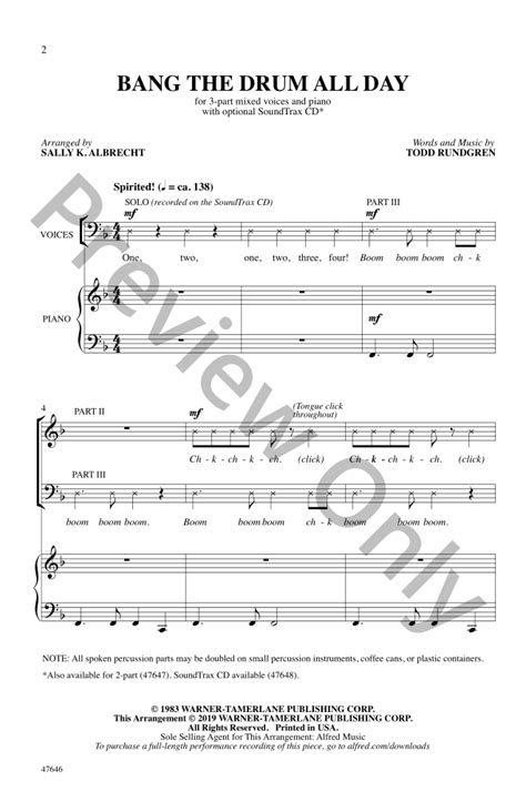 Bang The Drum All Day Three Part Mixed By J W Pepper Sheet Music