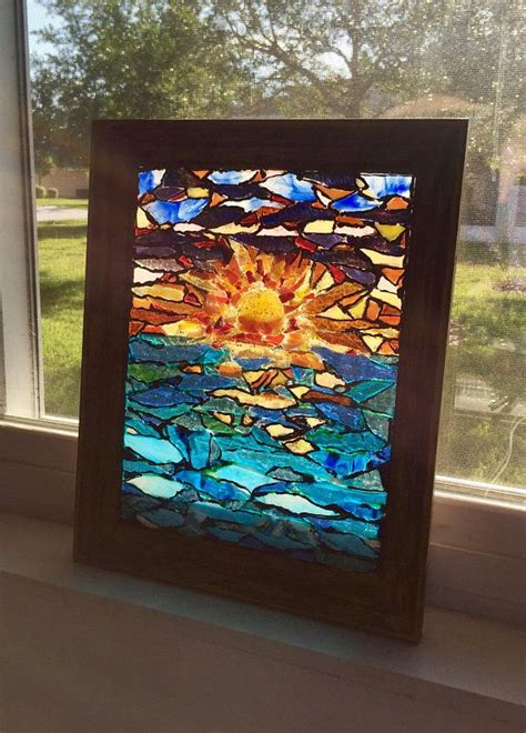 Sunset Beach Wall Hanging Stained Glass Window Glass Etsy Hanging