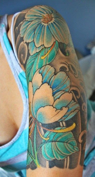 Watercolor Tattoo Admirable Blue Flower Half Sleeve