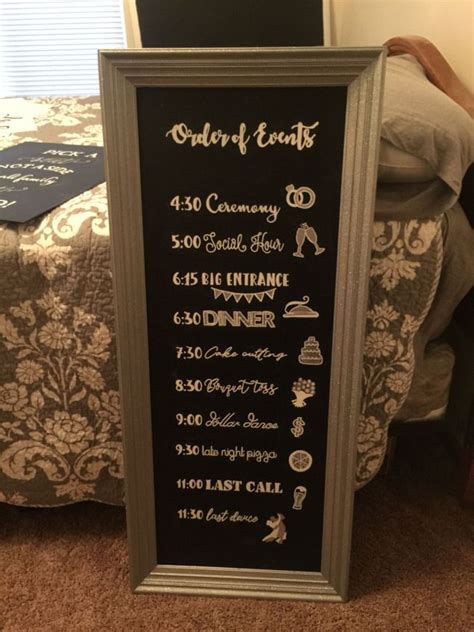 Now that your wedding ceremony has gone off without a hitch, it's party time! Wedding order of events chalkboard sign #weddingreception ...