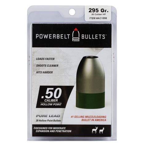 Powerbelt Bullets Ac1598 Pure Lead Muzzleloader 50 Cal Hollow Point