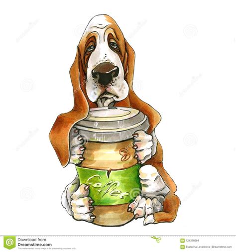 A Dog Of Basset Hound Breed Puppy A Dog With A Glass Of