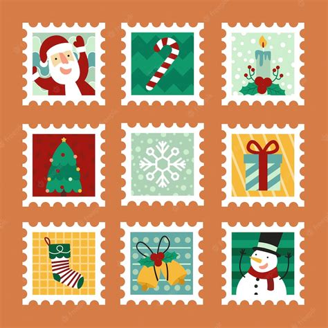 Free Vector Christmas Postage Stamps Flat Design