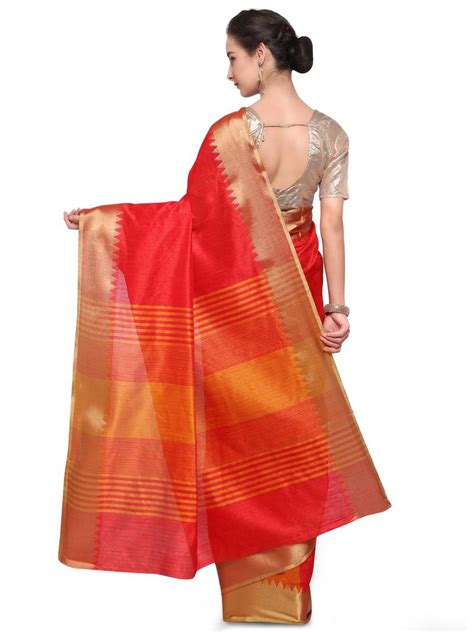 Red Plain Raw Silk Saree With Blouse Varkala Silk Sarees 2564000