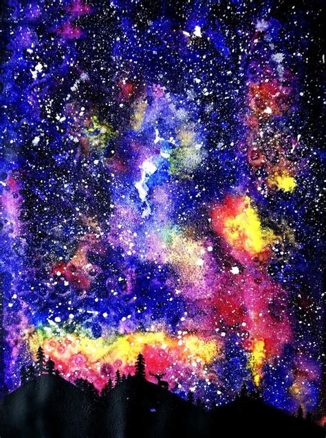 Watercolor Drawing On Paper Starry Sky Stock Photo Image Of Drawing