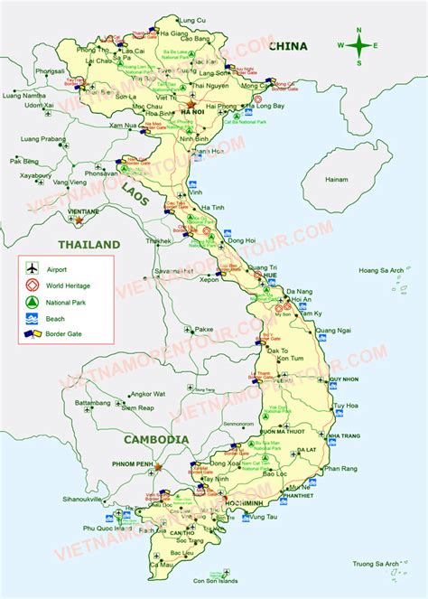 It is approximately 497 miles long and as wide as 348 miles in some spots. Vietnam Map