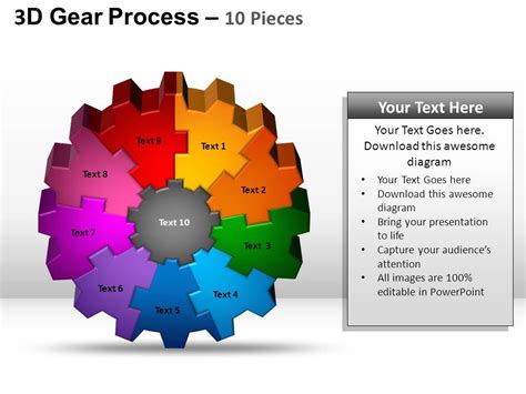 3d Gear Process 10 Pieces Style 2 Powerpoint Slides And Ppt Templates