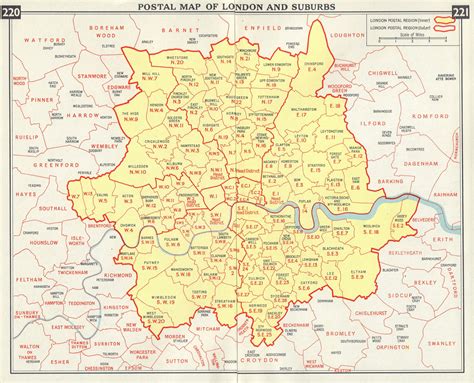 Postal Map Of London And Suburbs Postcodes Postal Districts Zipcodes 1965