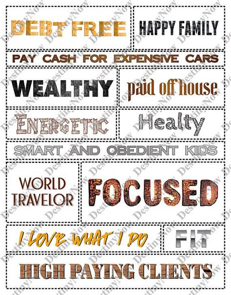 Printable Words Rustic Collection Vision Board Sheets Etsy Vision