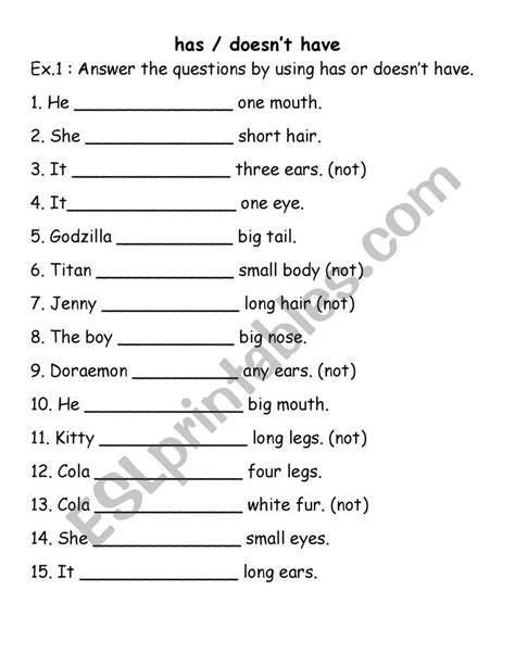 My Body Has Or Doesn´t Have Esl Worksheet By Slssnj