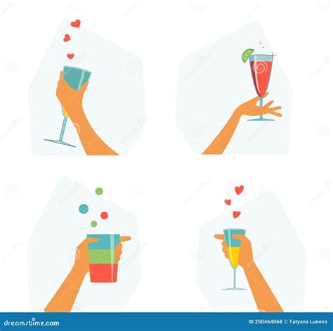 Clip Art Set Isolated Female Hand Holding A Glass With Refreshing