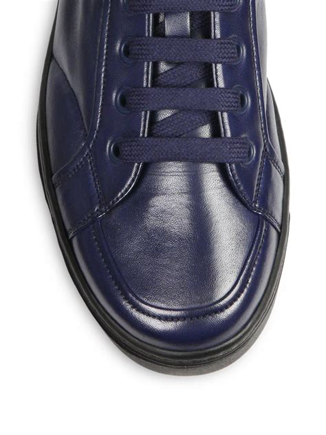 Lyst Prada Mid Top Leather Sneakers In Blue For Men