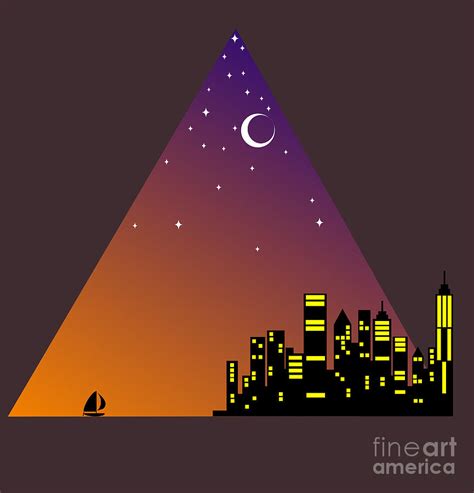Triangle Sunset And City Skyline With Night Falling And Starry Sky