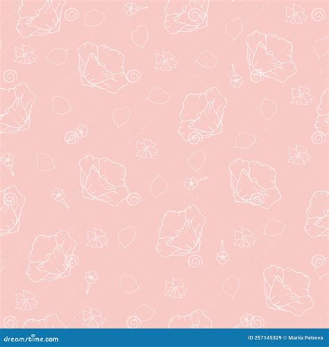 Nude Seamless Pattern Of Hand Drawn Flowers And Petals Simple