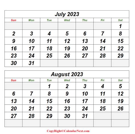 Printable July And August 2023 Calendar With Holidays