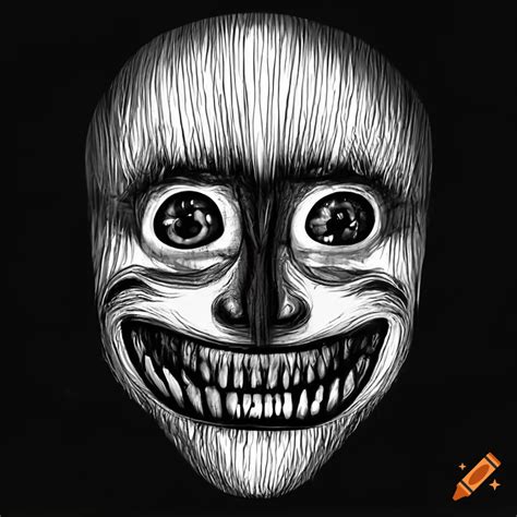 Black And White Portrait Of A Creepy Smiling Face
