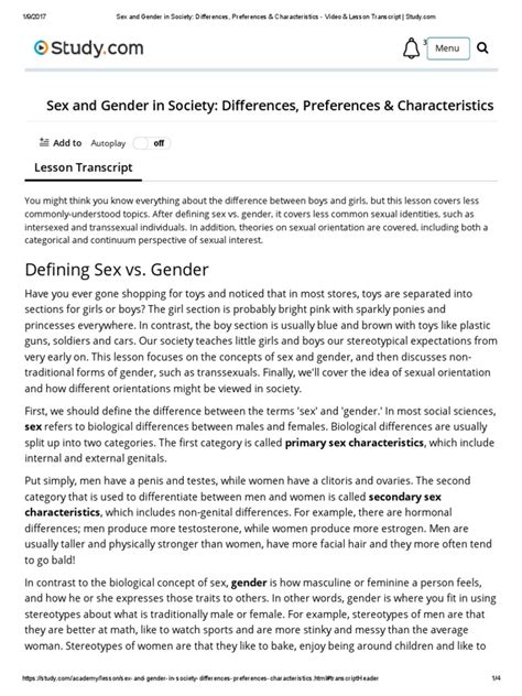 Sex And Gender In Society Differences Preferences And Characteristics