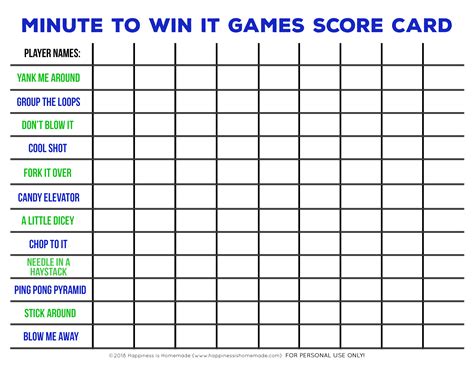 Minute To Win It Free Printables Printable Templates
