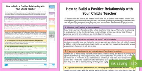Forming Positive Relationships With Parents Twinkl