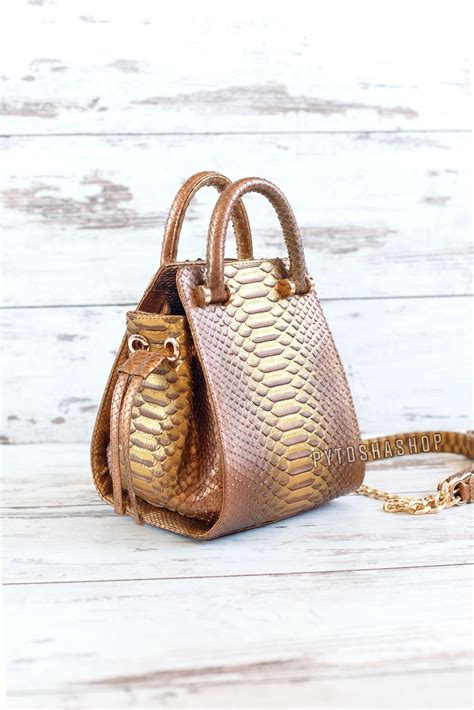 Elegant Small Drawstring Bag In Gold Snake Leather Luxury Etsy In