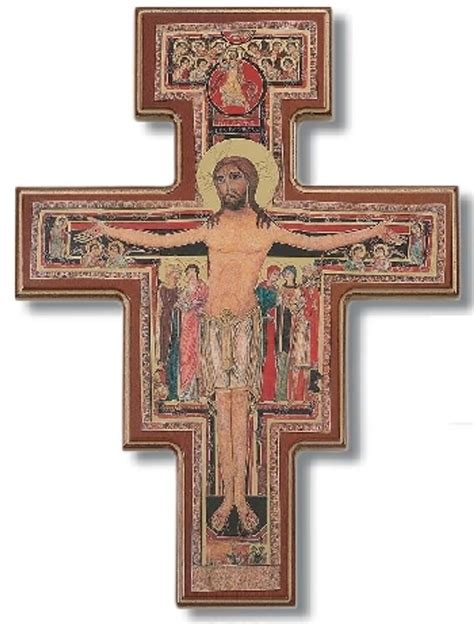 San Damiano Crucifix Reproduction Gold And Maroon Border 15 34